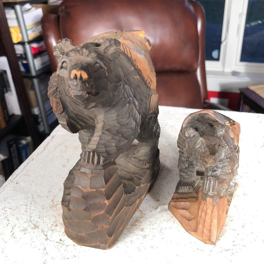 Japanese Pair Hand Carved Wood Bears  In Good Condition In South Burlington, VT