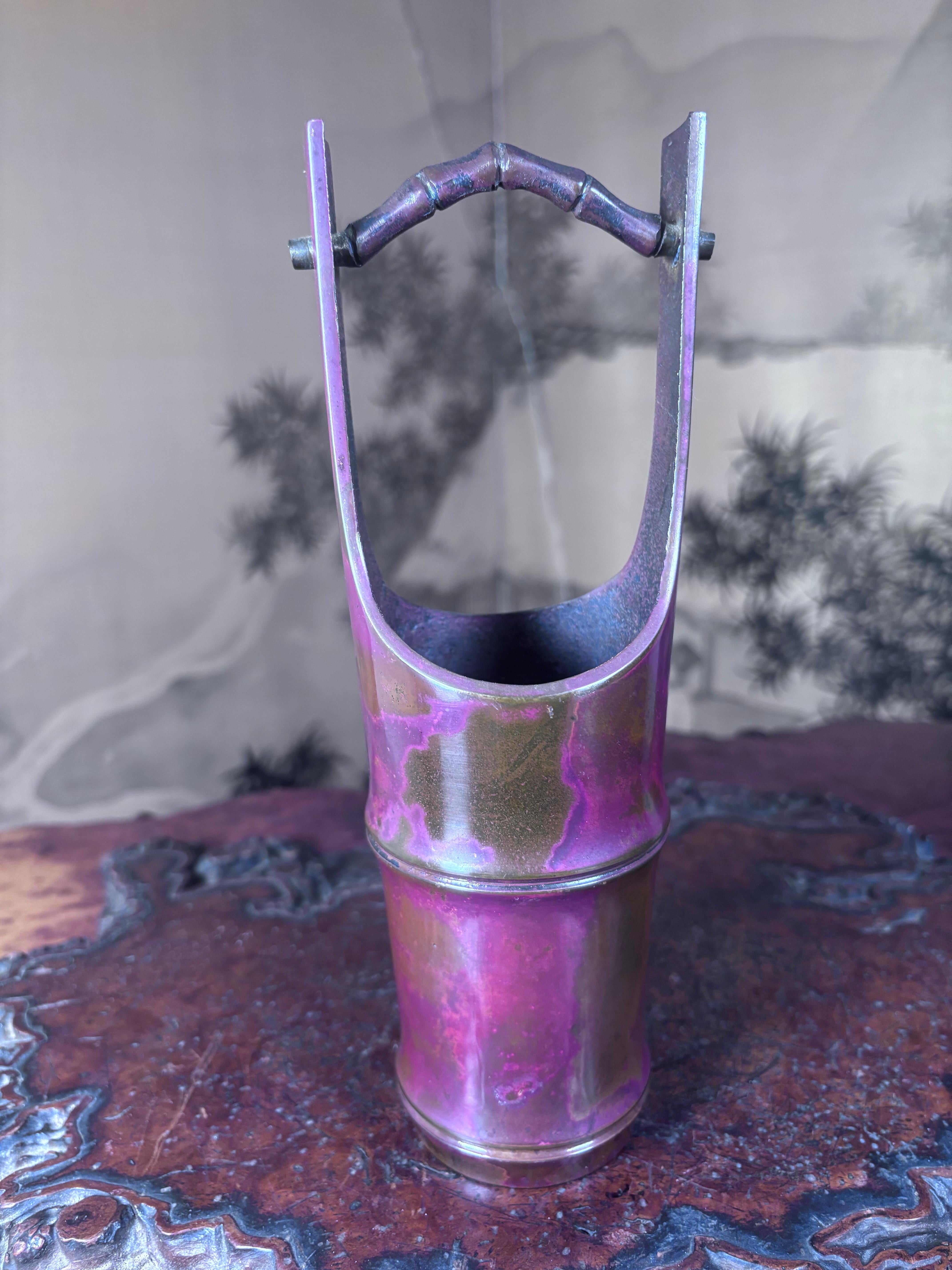 Magnifique vase Ikebana japonais ancien en bronze en forme de bambou - trouvaille rare en vente 5