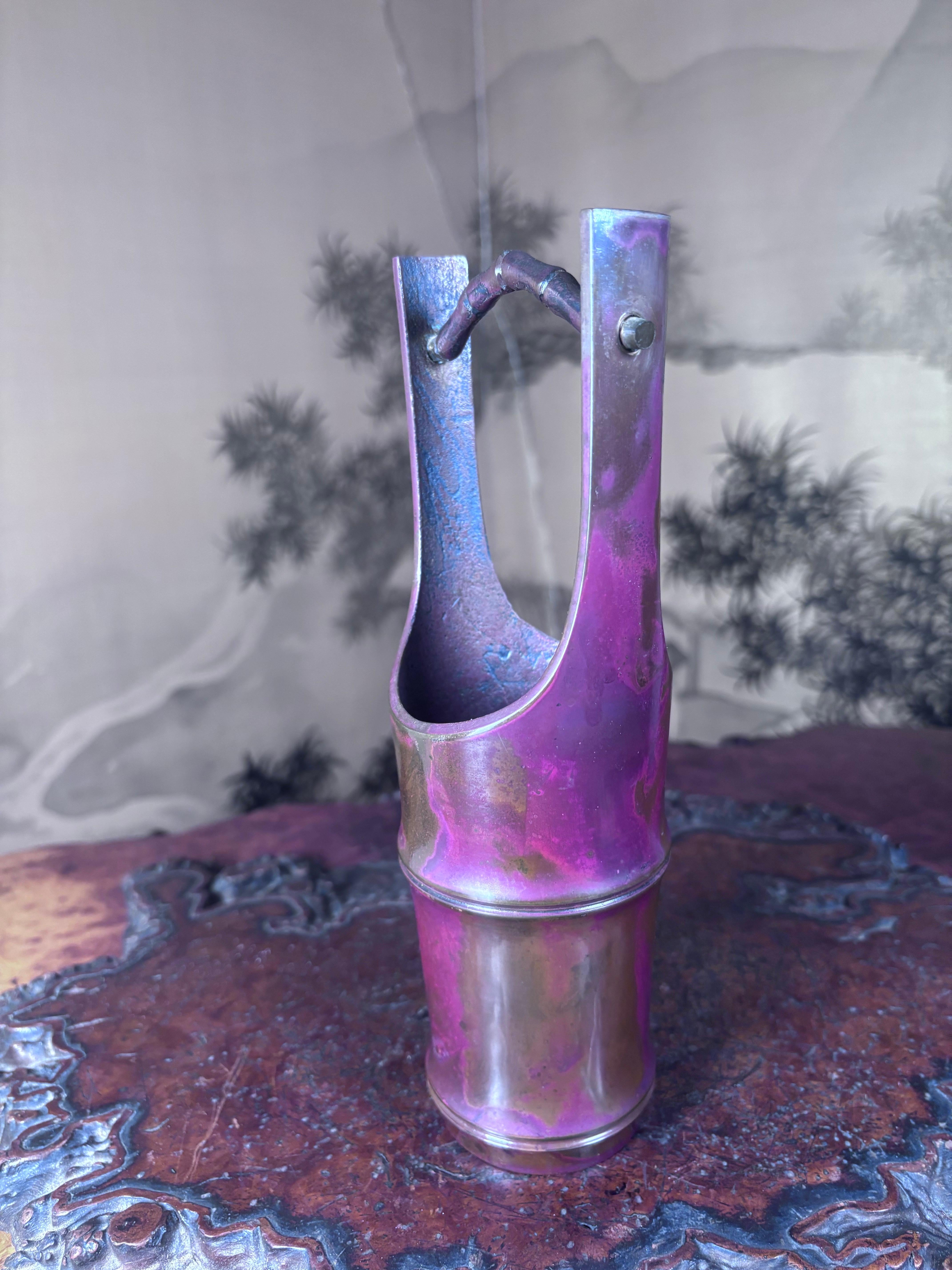 Bronze Magnifique vase Ikebana japonais ancien en bronze en forme de bambou - trouvaille rare en vente