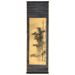 Japanese "Beautiful Bamboo at Midnight" Fine Hand Painted Scroll Signed