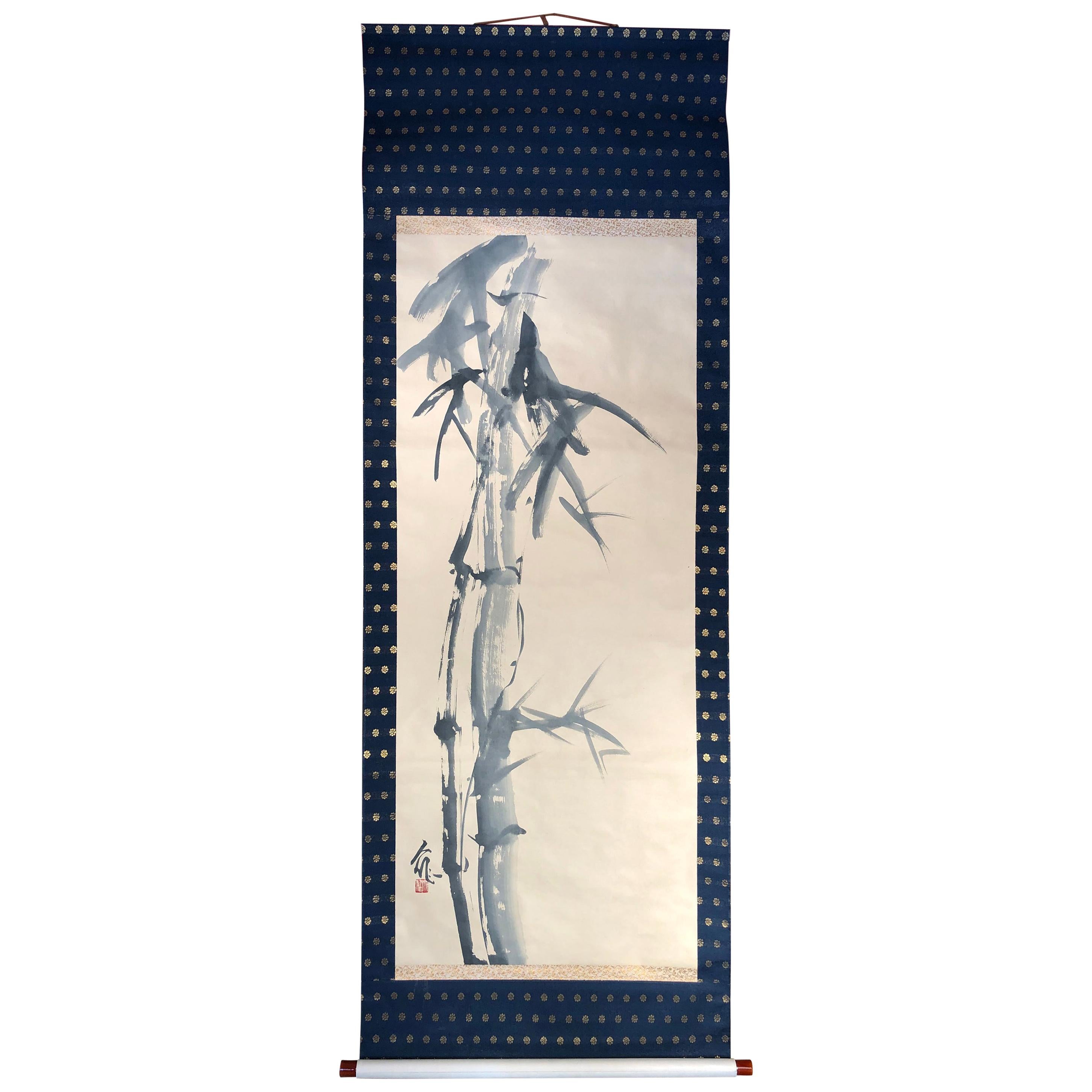 Japanese "Beautiful Bamboo" Fine Hand Painted Scroll Signed and Double Boxed