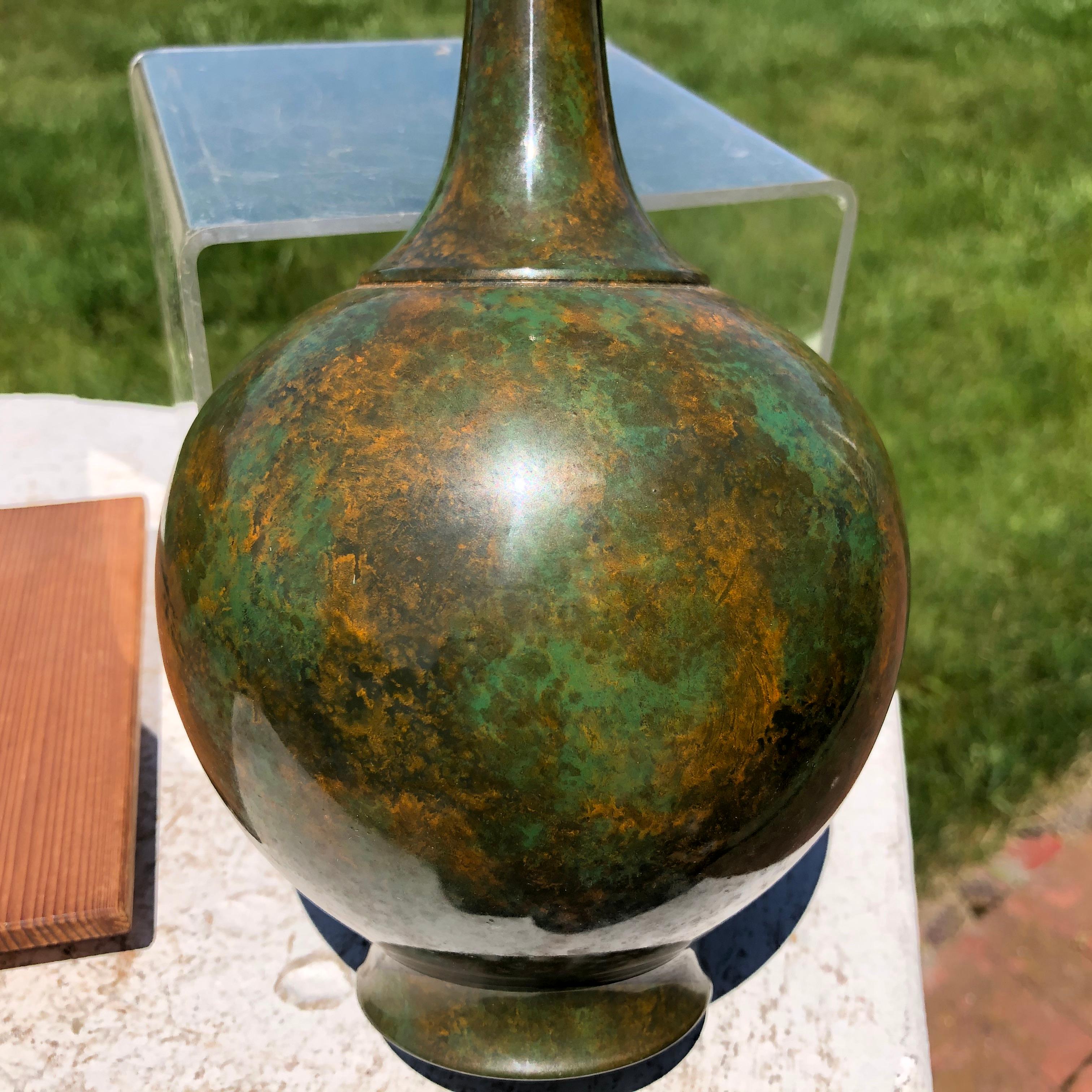 Cast Japanese Beautiful Bronze Trumpet Vase