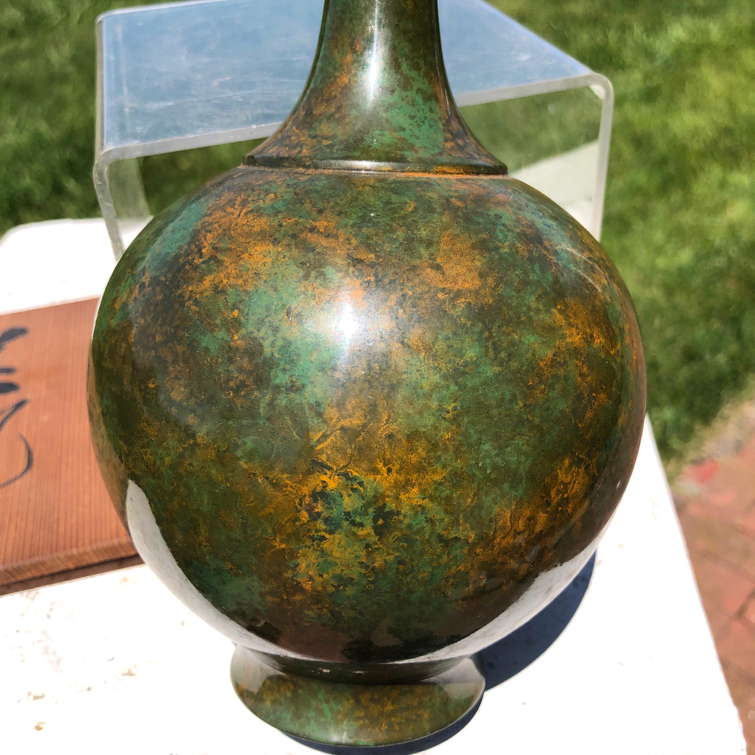 Japanese Beautiful Bronze Trumpet Vase 3