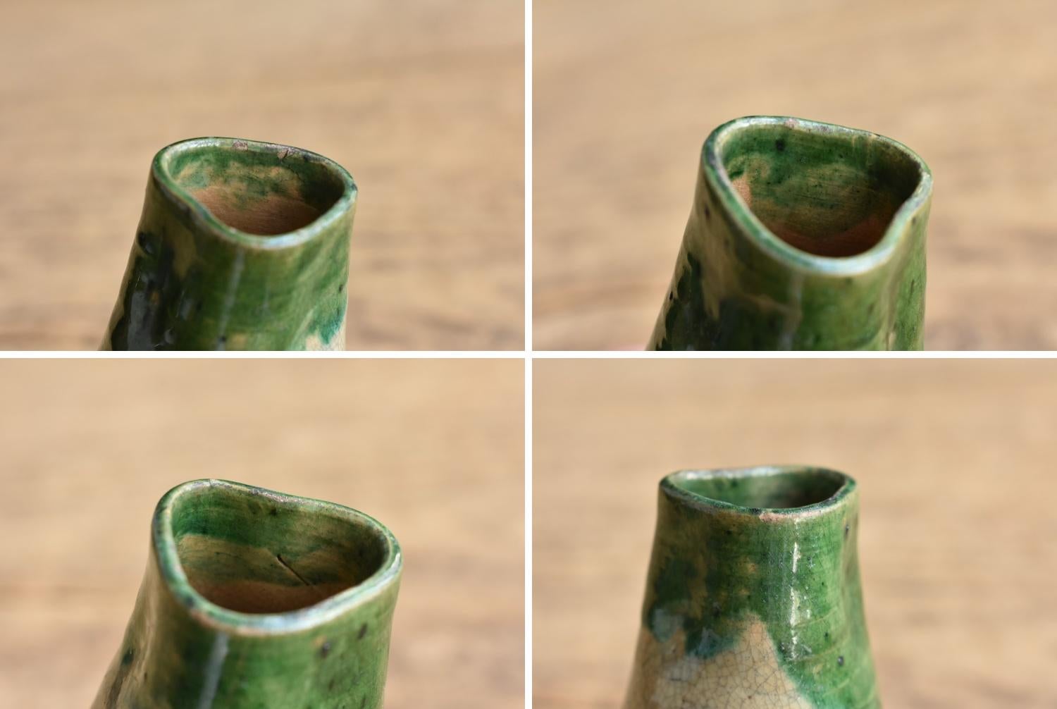 Japanese Beautiful Color Antique Pottery Sake Bottle / 1840-1900 / Small Vase 4