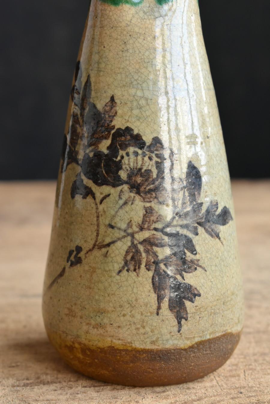 Japanese Beautiful Color Antique Pottery Sake Bottle / 1840-1900 / Small Vase 5