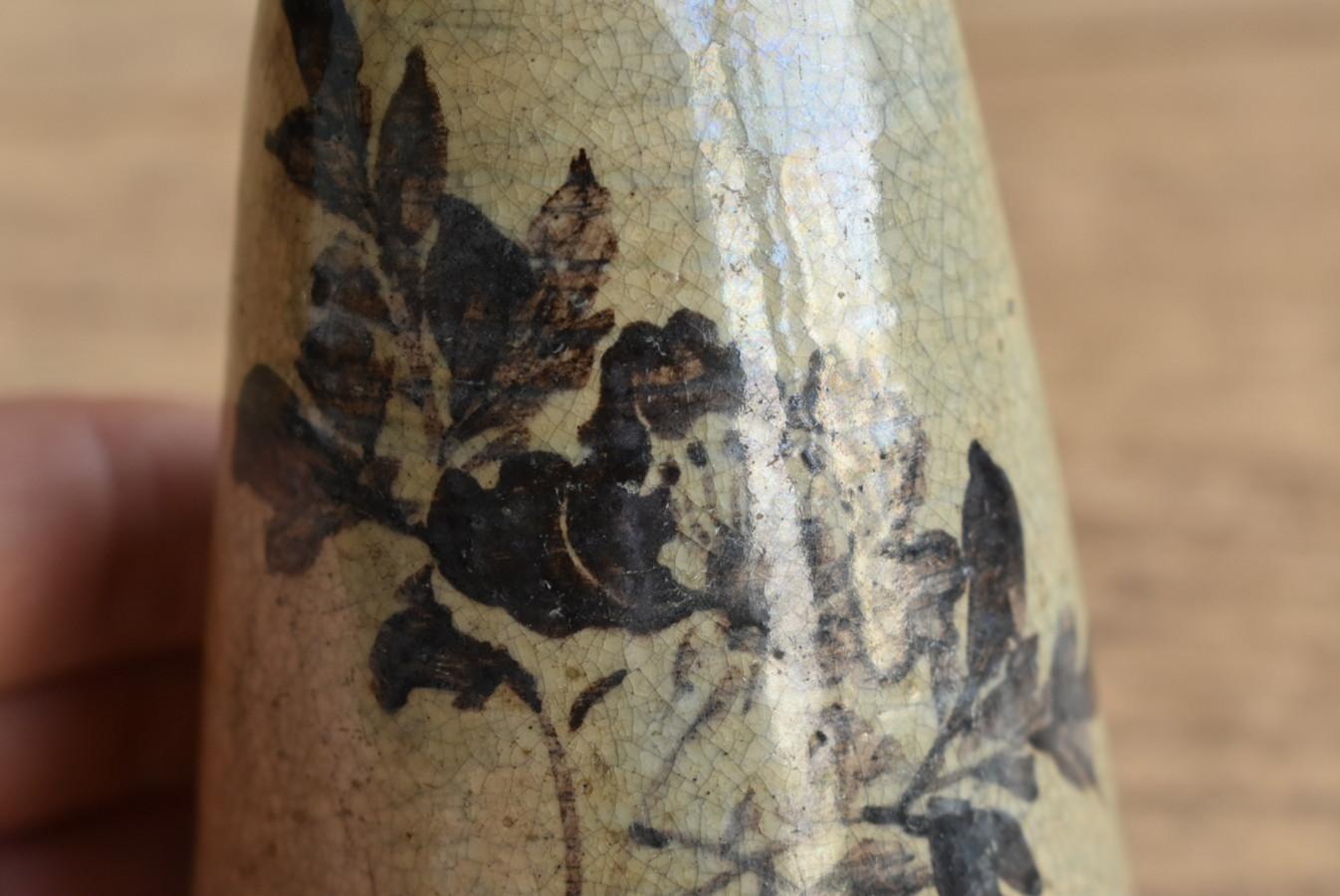 Japanese Beautiful Color Antique Pottery Sake Bottle / 1840-1900 / Small Vase 6