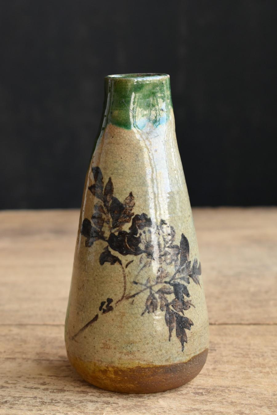 Japanese Beautiful Color Antique Pottery Sake Bottle / 1840-1900 / Small Vase In Good Condition In Sammu-shi, Chiba