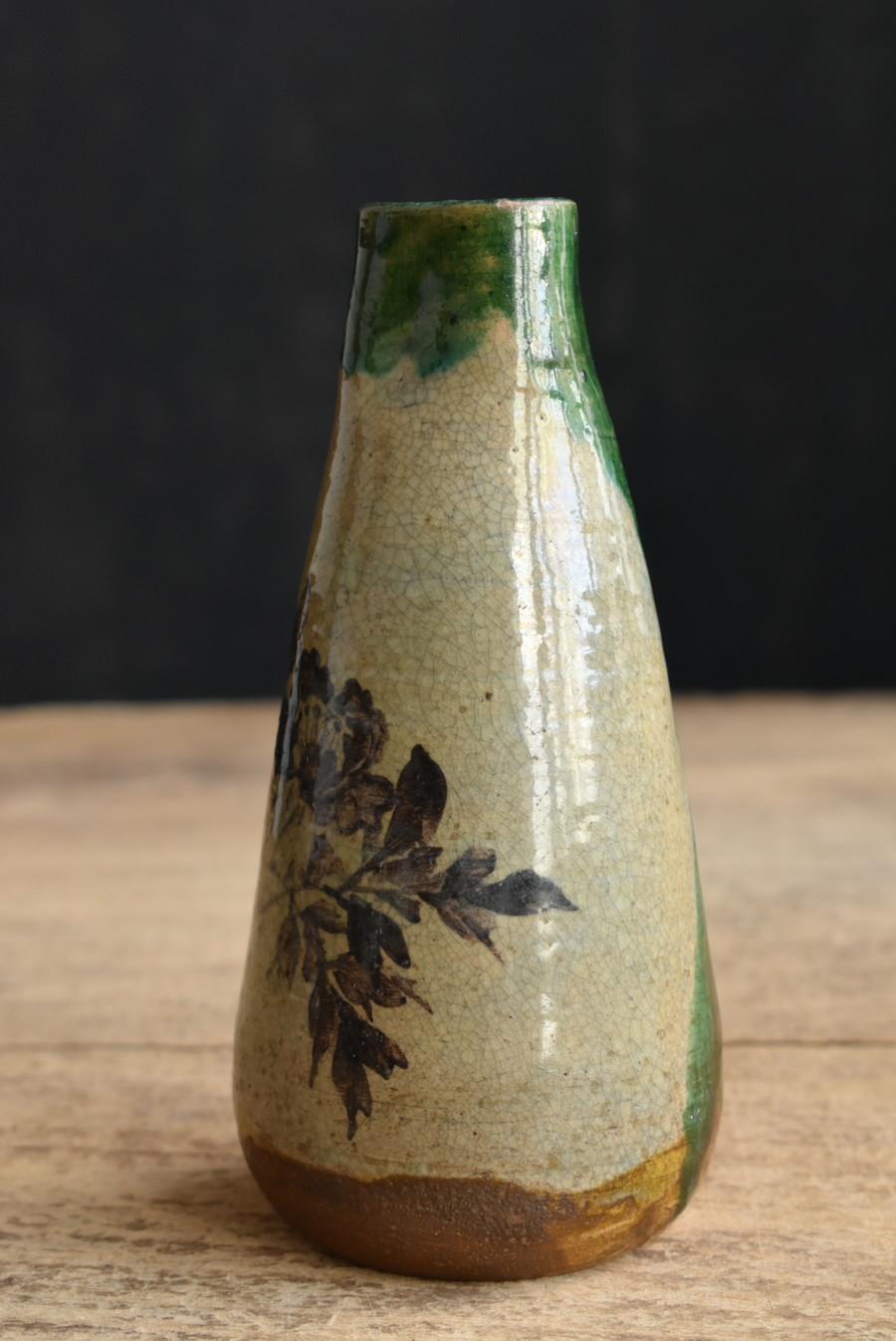 19th Century Japanese Beautiful Color Antique Pottery Sake Bottle / 1840-1900 / Small Vase