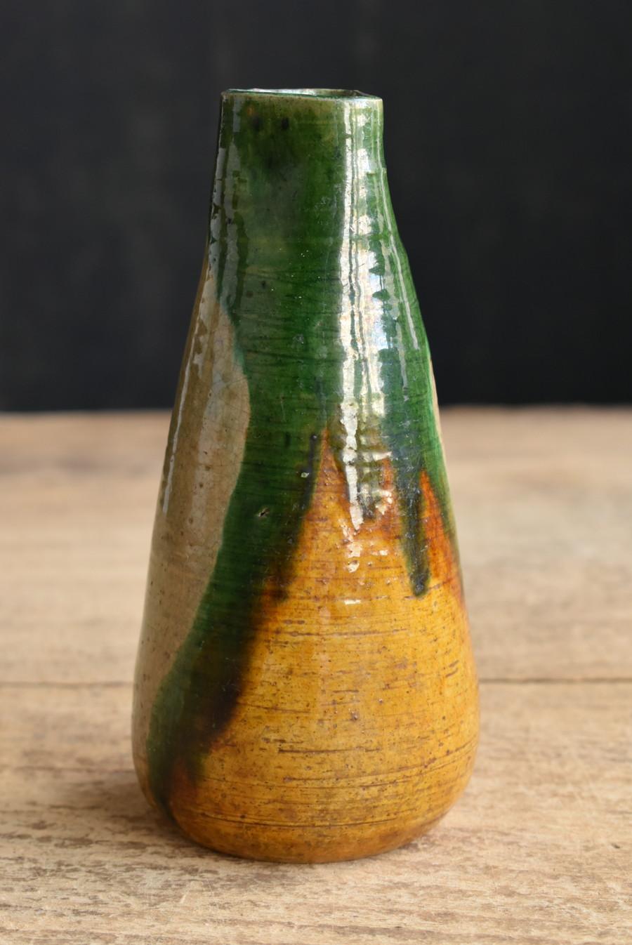 Japanese Beautiful Color Antique Pottery Sake Bottle / 1840-1900 / Small Vase 1