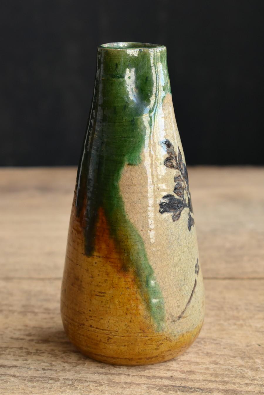 Japanese Beautiful Color Antique Pottery Sake Bottle / 1840-1900 / Small Vase 2