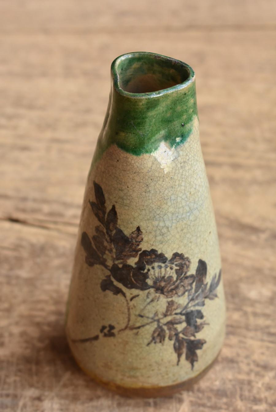 Japanese Beautiful Color Antique Pottery Sake Bottle / 1840-1900 / Small Vase 3