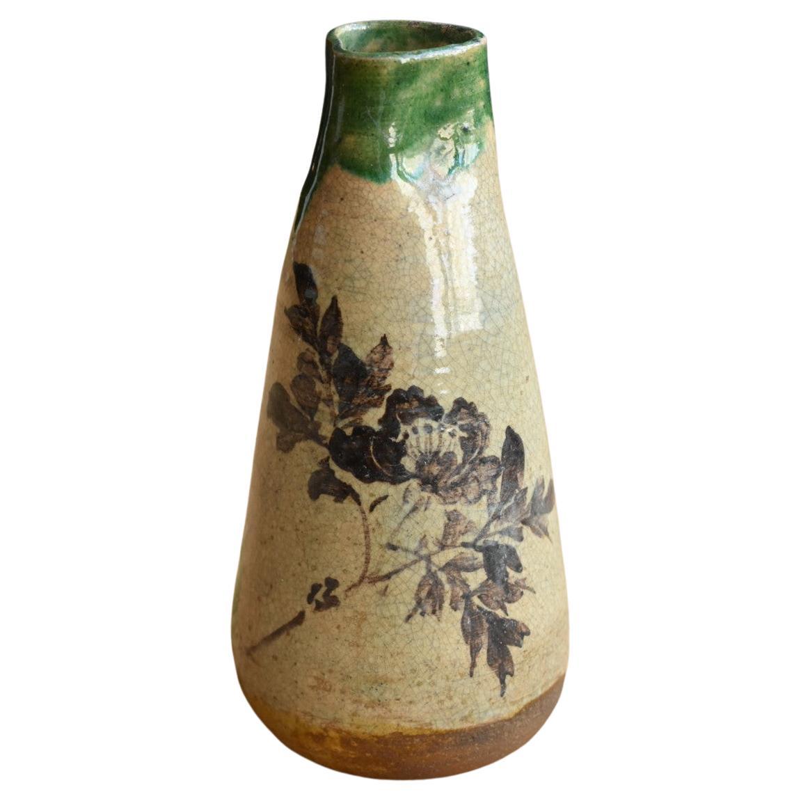 Japanese Beautiful Color Antique Pottery Sake Bottle / 1840-1900 / Small Vase