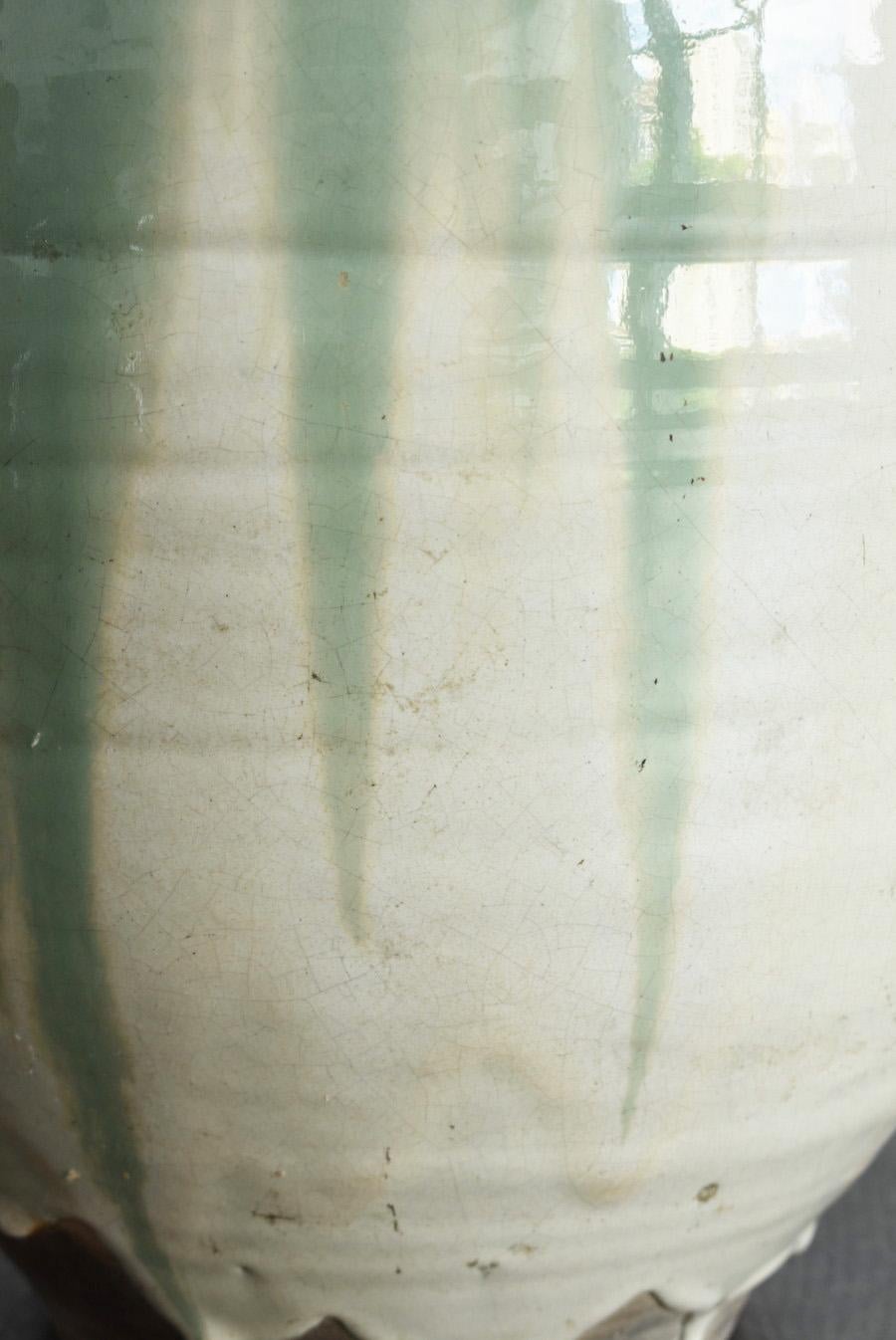 Japanese Beautiful Green Glaze Antique Pottery / 1800s / Edo to Meiji Period 9