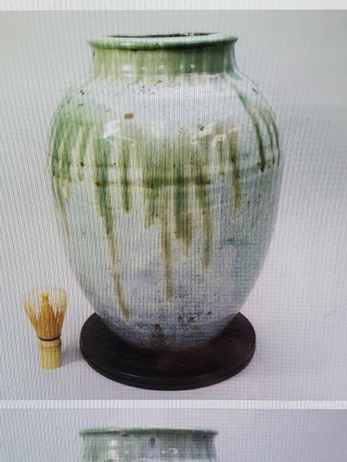 Japanese Beautiful Green Glaze Antique Pottery / 1800s / Edo to Meiji Period 14
