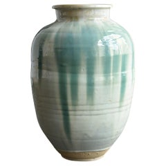 Japanische schöne grüne Glasur-Vase aus antiker Keramik / 1800er Jahre / Edo zu Meiji