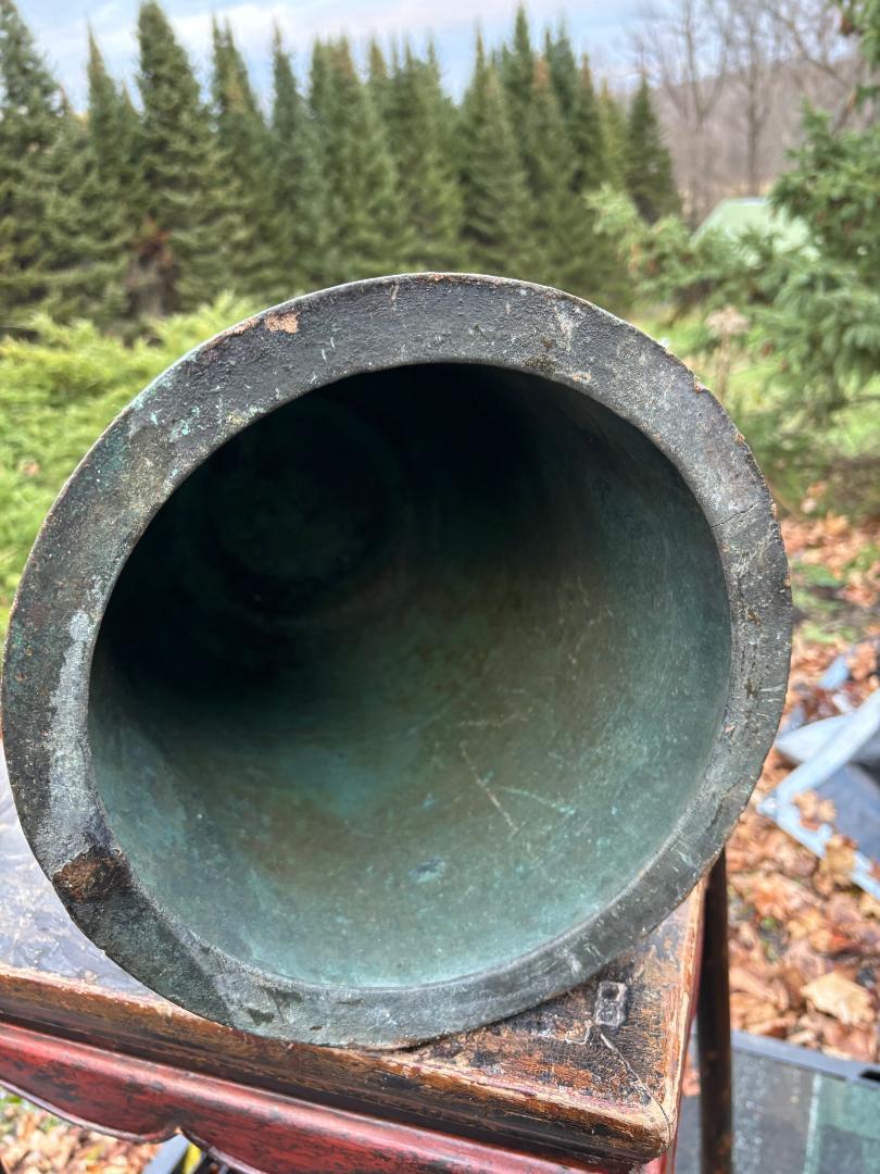 Japanese Beautiful Large Old Signed Blue Bronze Garden Temple Bell , 19