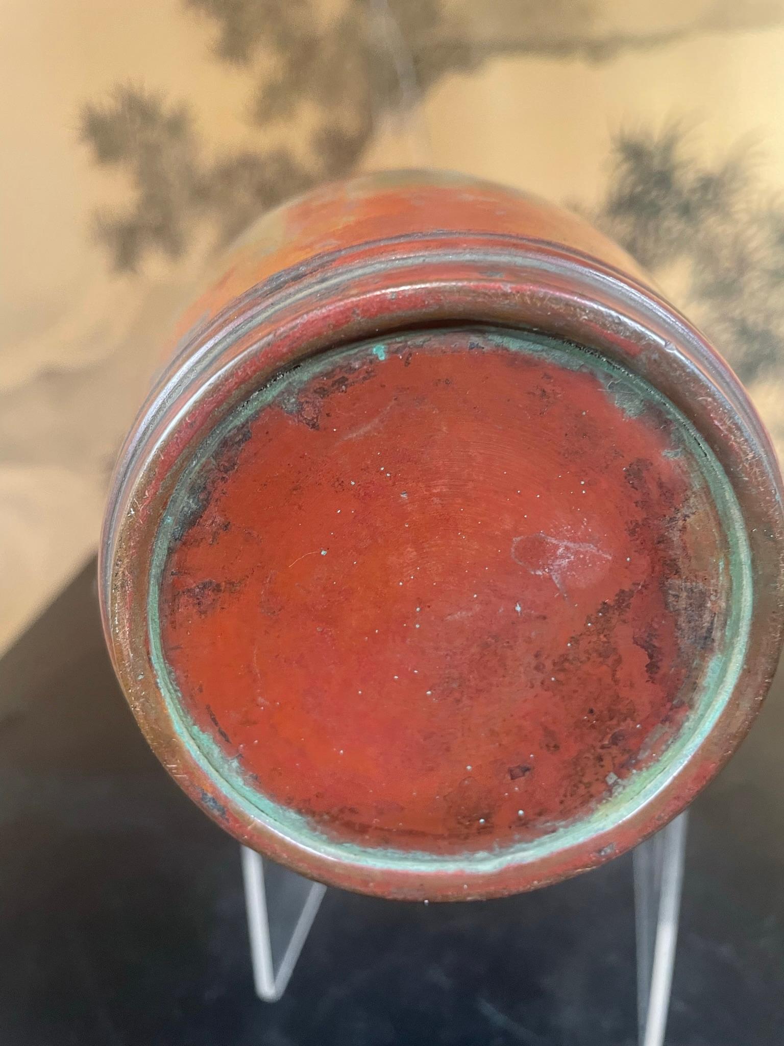 Japanese Beautiful Old Red Bronze Ikebana Vase- Rare Find 4