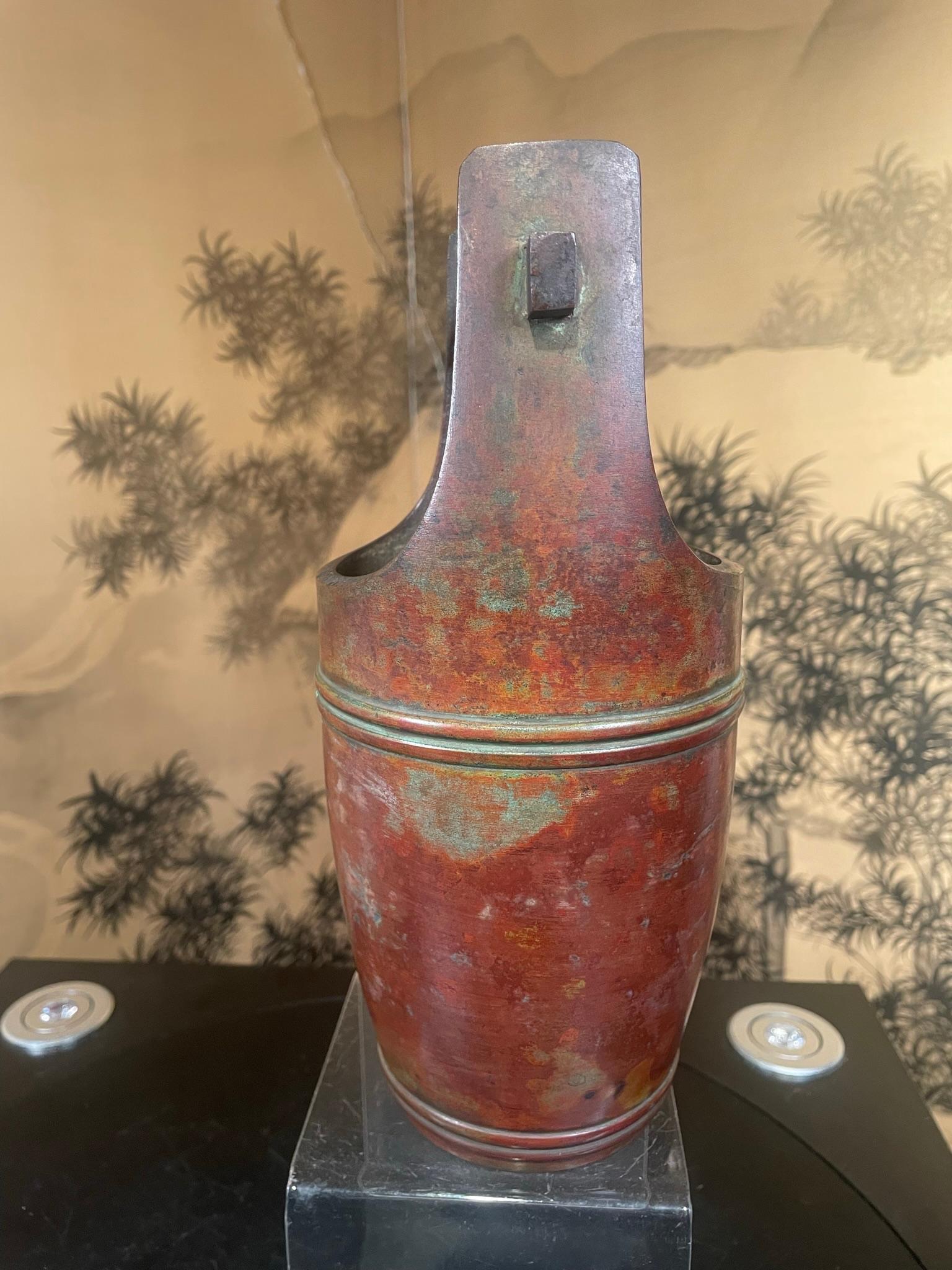 Japanese Beautiful Old Red Bronze Ikebana Vase- Rare Find 1
