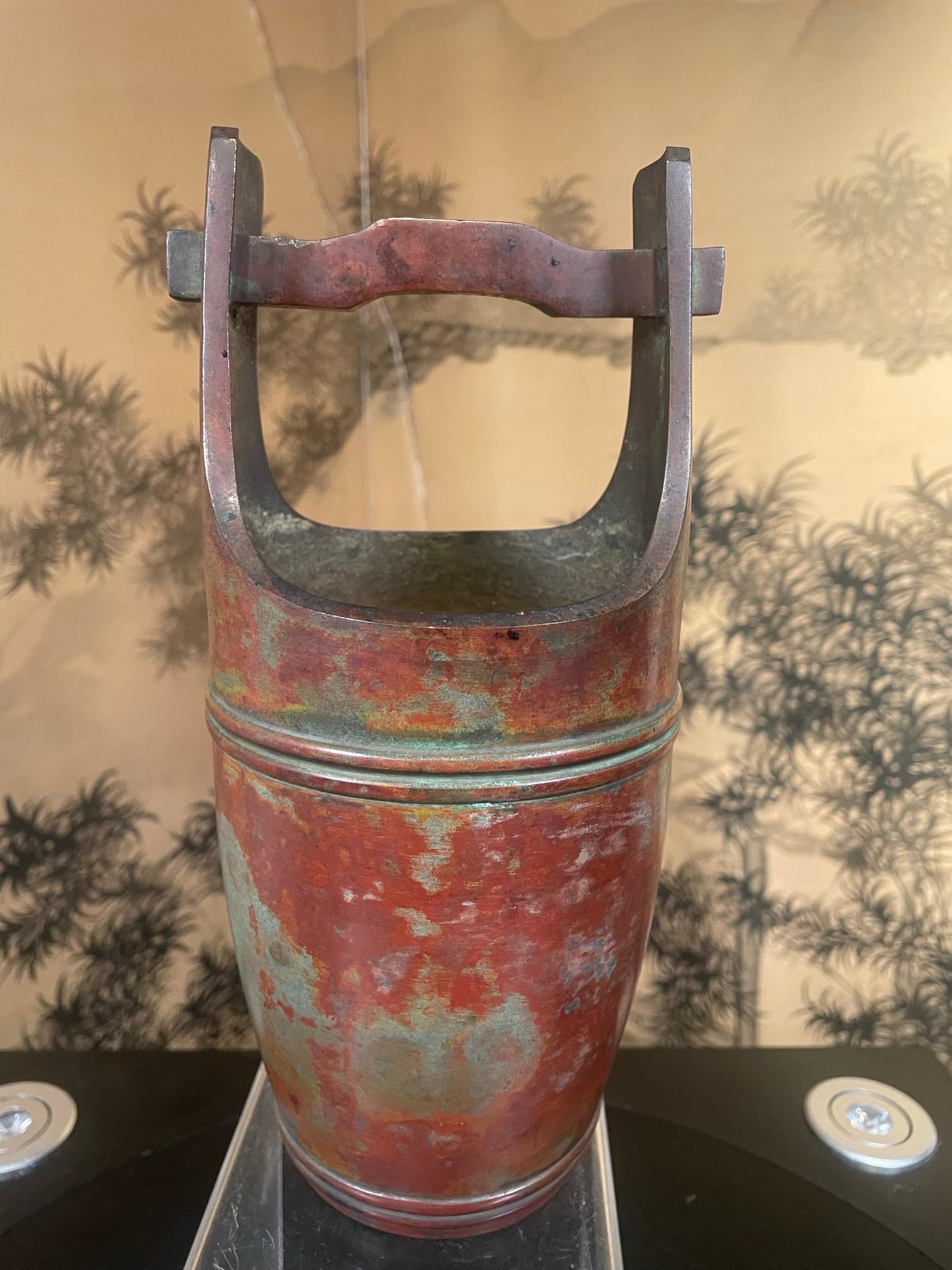 Japanese Beautiful Old Red Bronze Ikebana Vase- Rare Find 2