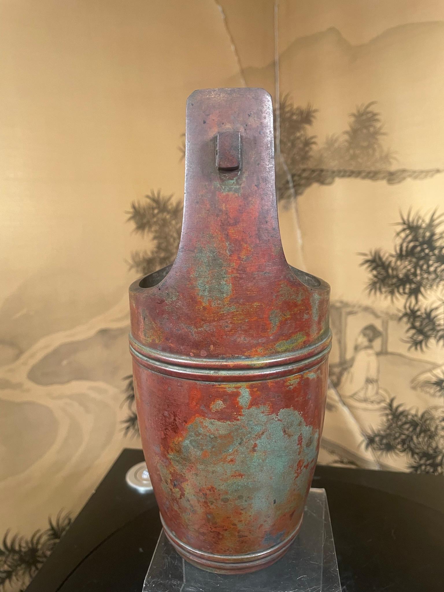 Japanese Beautiful Old Red Bronze Ikebana Vase- Rare Find 3
