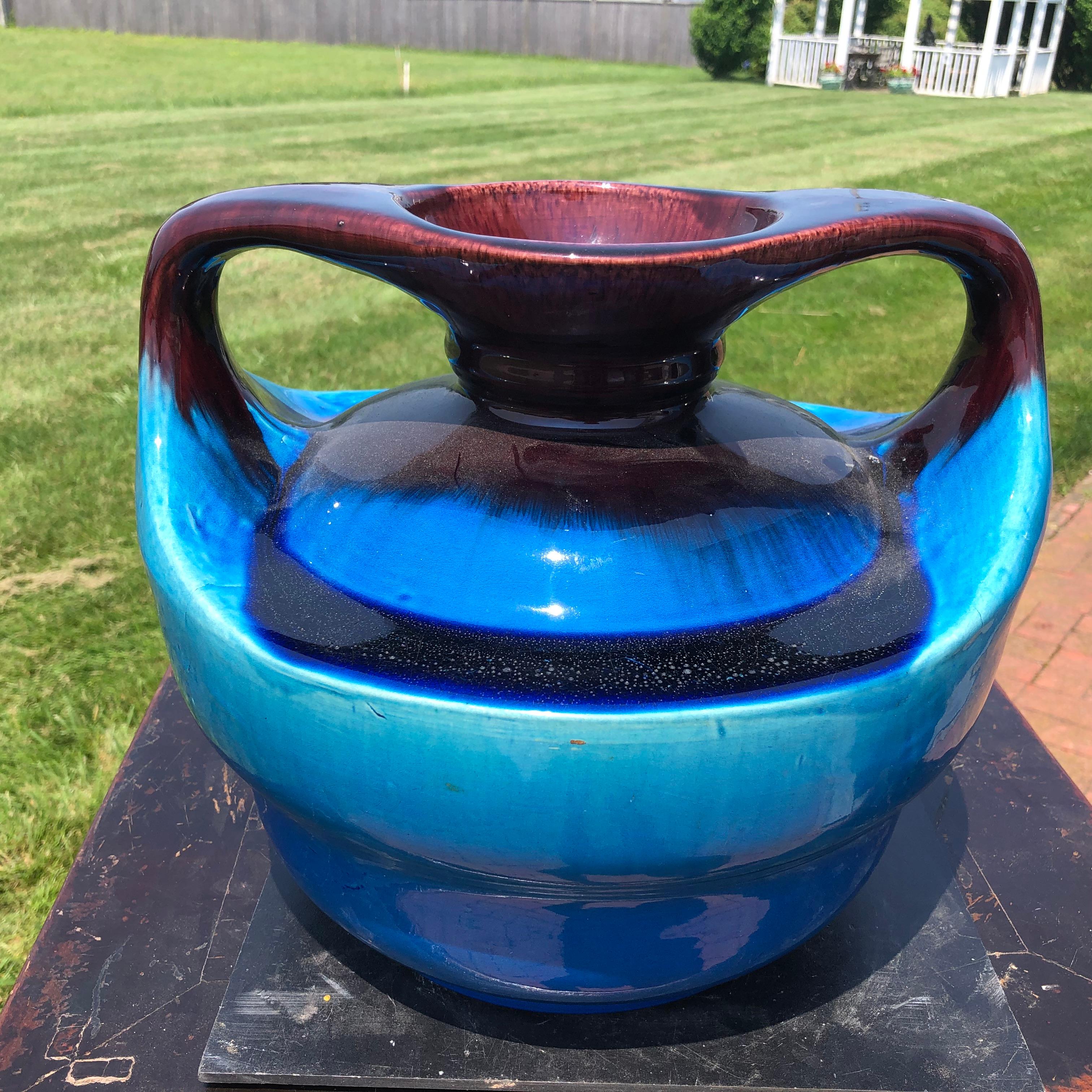 Japanese Big Antique Blue Double Handle Vase 3