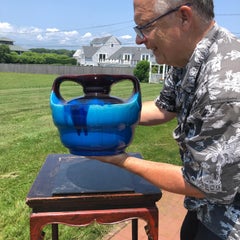 Japanese Big Antique Blue Double Handle Vase