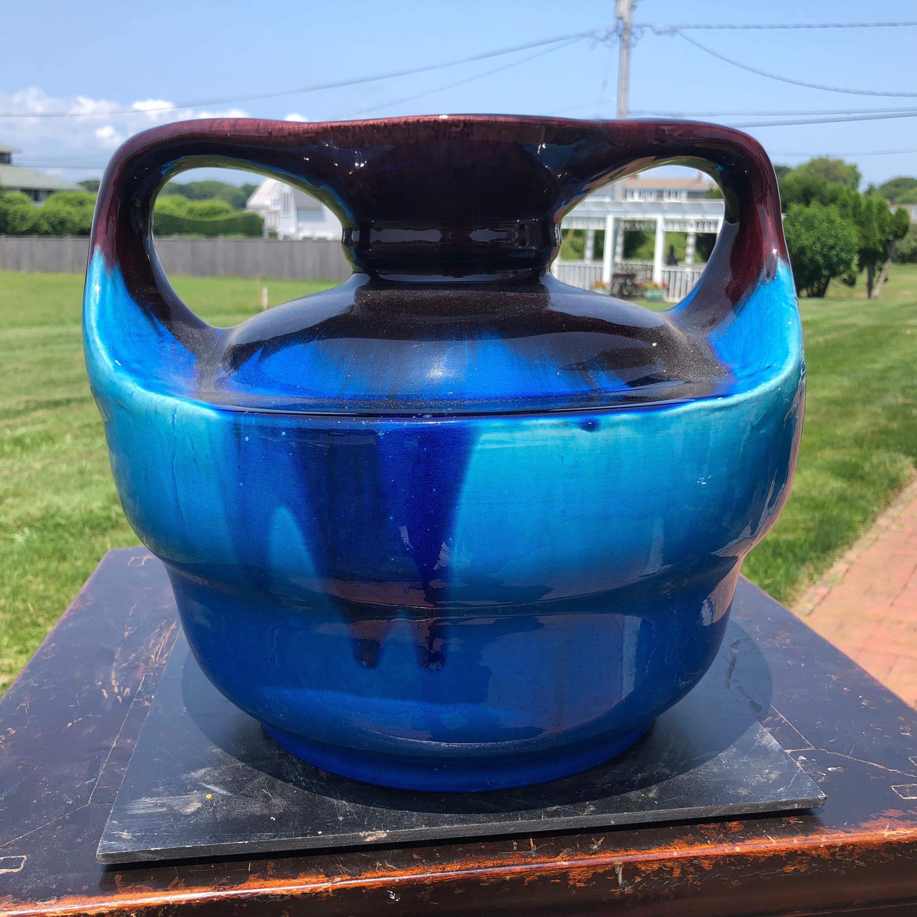 Japanese Big Antique Blue Double Handle Vase 2
