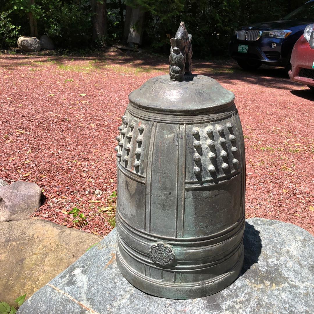Japanese Big Antique Bronze Bell with Period Signature, Bold Sound 2