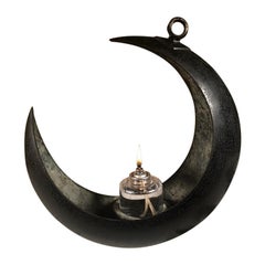 Grande lanterne japonaise à croissant de lune en bronze antique et jardinière