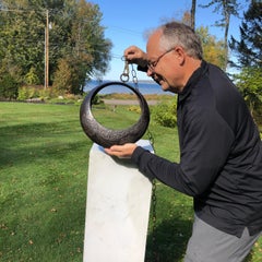 Japanese Big Antique Bronze Moon Vase Flower Planter "Ocean Waves " Great Gift