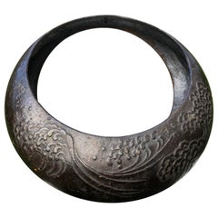 Japanese Big Antique Bronze Moon Vase Flower Planter "Ocean Waves " Great Gift