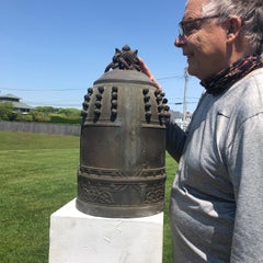 Japanese Big Antique Bronze Bell Signed