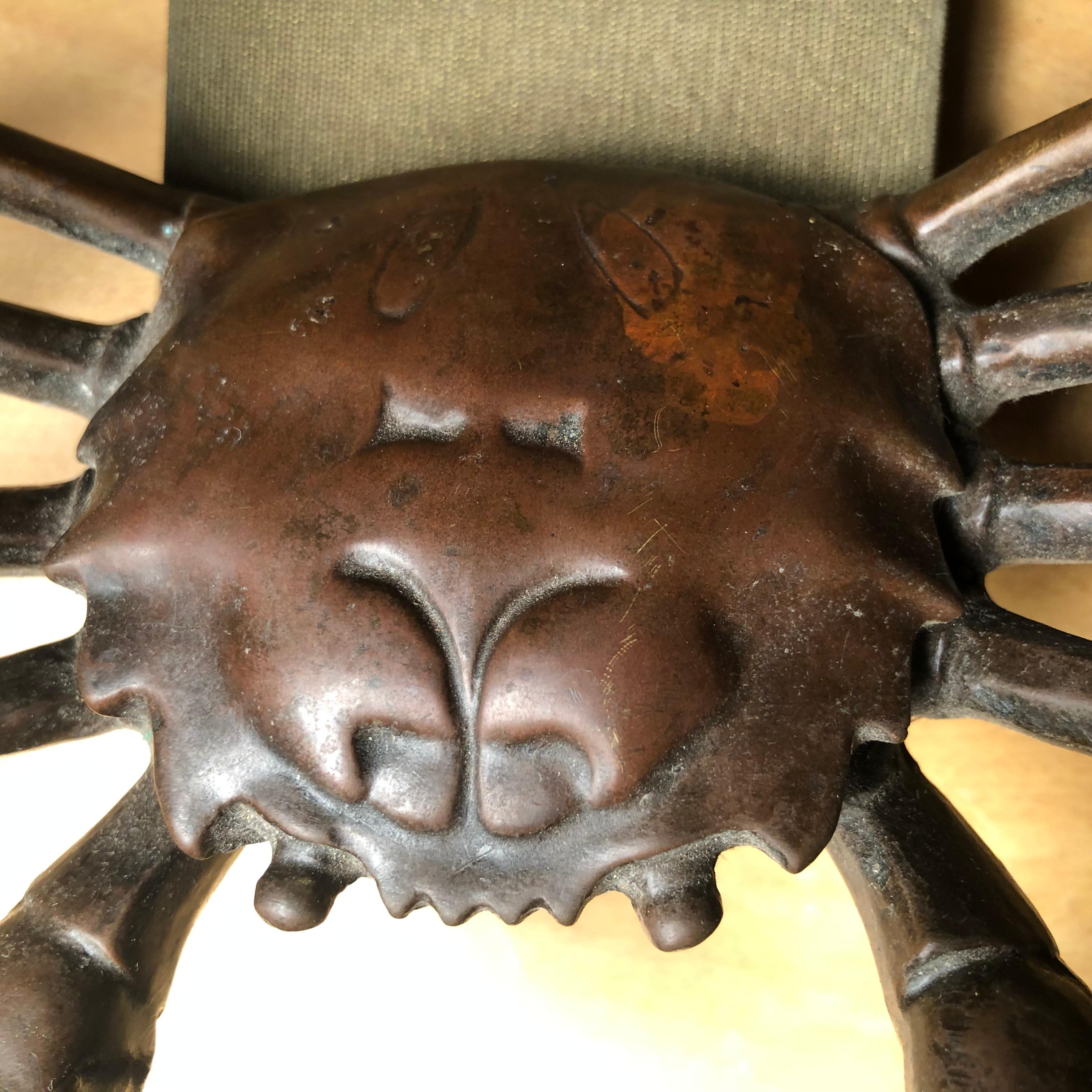 Japanese Big Antique Cast Eight-Legged Crab 100 Year Okimono Sculpture Kyoto 2