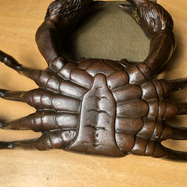 Japanese Big Antique Cast Eight-Legged Crab 100 Year Okimono Sculpture Kyoto In Good Condition In South Burlington, VT