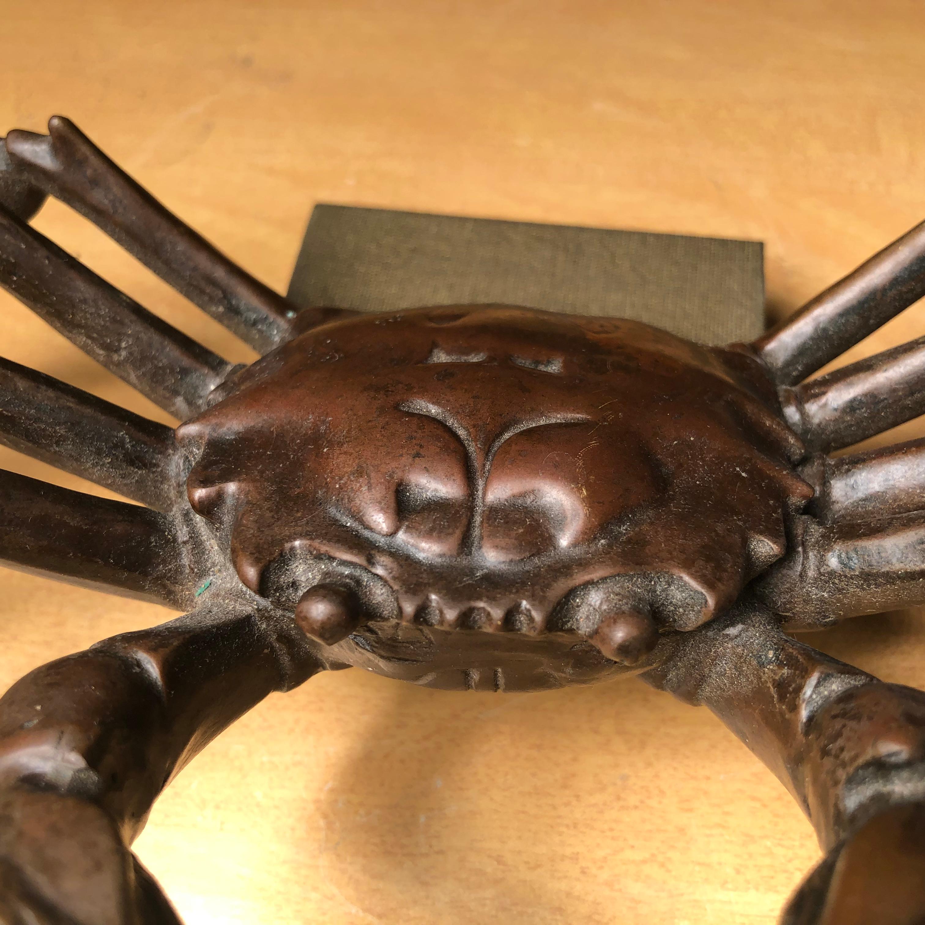 Taisho Japanese Big Antique Cast Eight-Legged Crab 100 Year Okimono Sculpture Kyoto