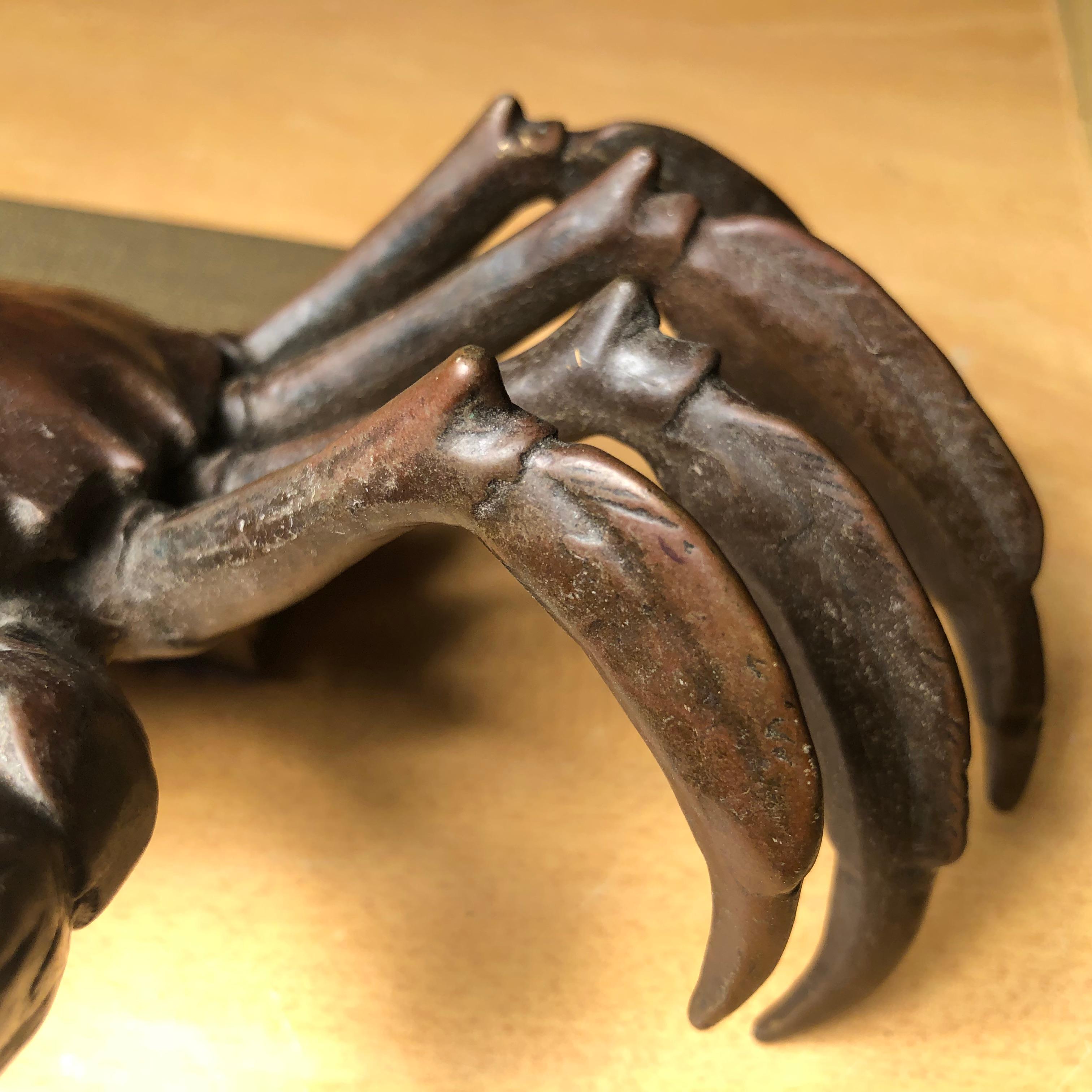 20th Century Japanese Big Antique Cast Eight-Legged Crab 100 Year Okimono Sculpture Kyoto