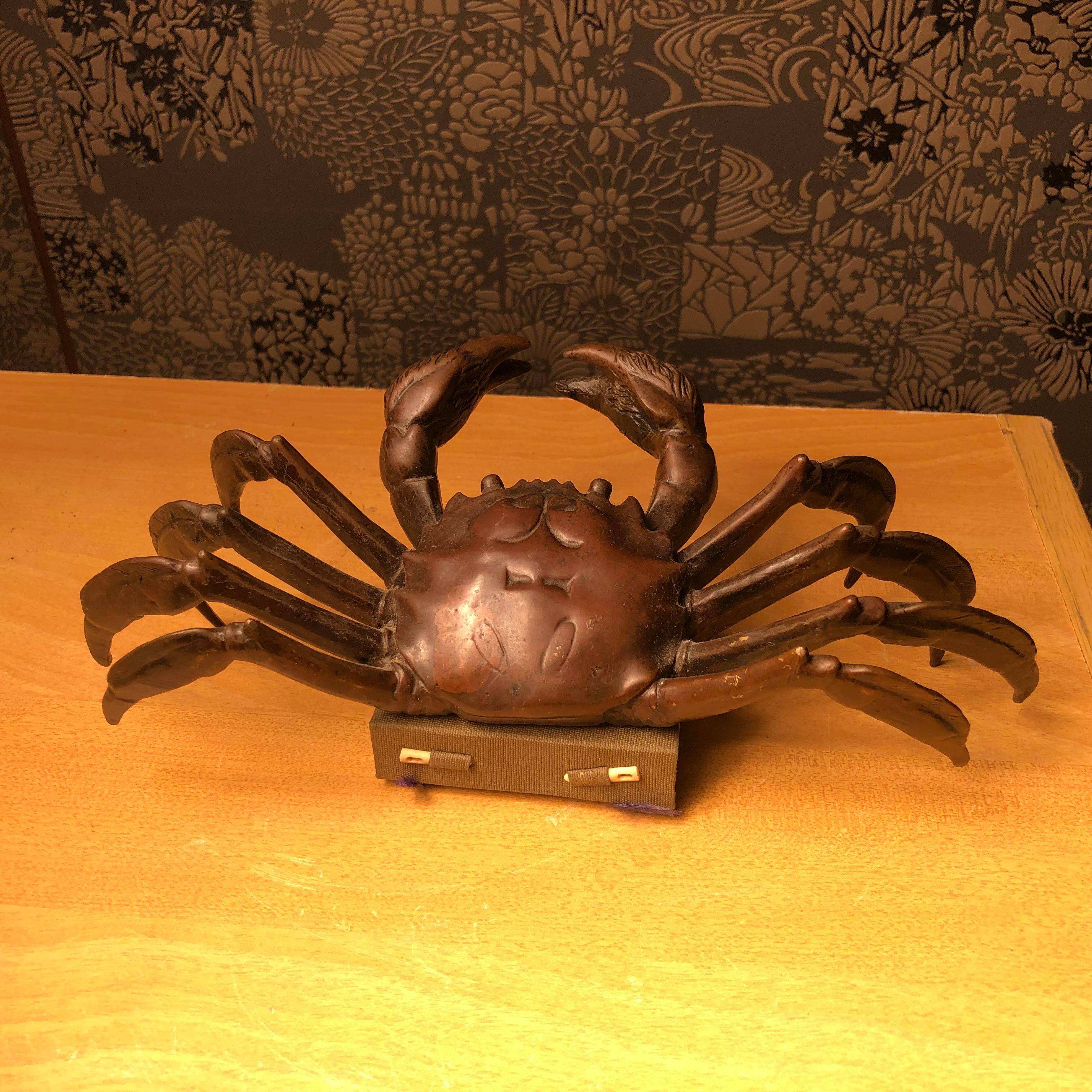 Copper Japanese Big Antique Cast Eight-Legged Crab 100 Year Okimono Sculpture Kyoto