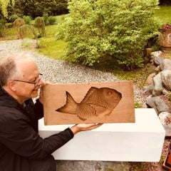Japanese Big Antique Cherry Wood "Fish" Sugar Cake Celebrations Sculpture, 20"