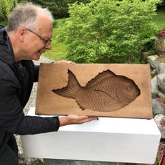 Big Antique Cherrywood "Fish" Sugar Cake Mold for Celebrations, 19th Century