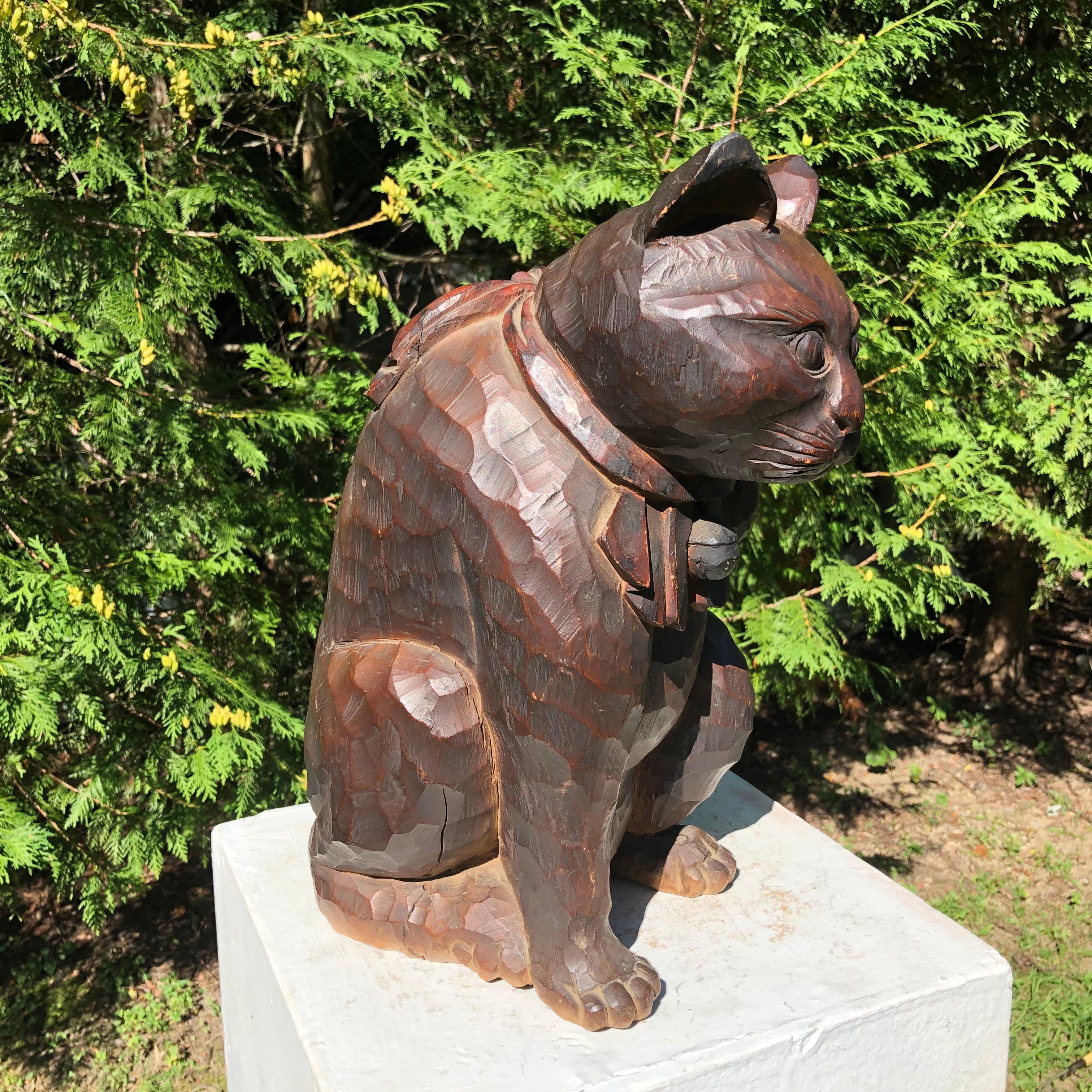 Japanese Big Fortune Money Cat, Hand Carved and Signed 1