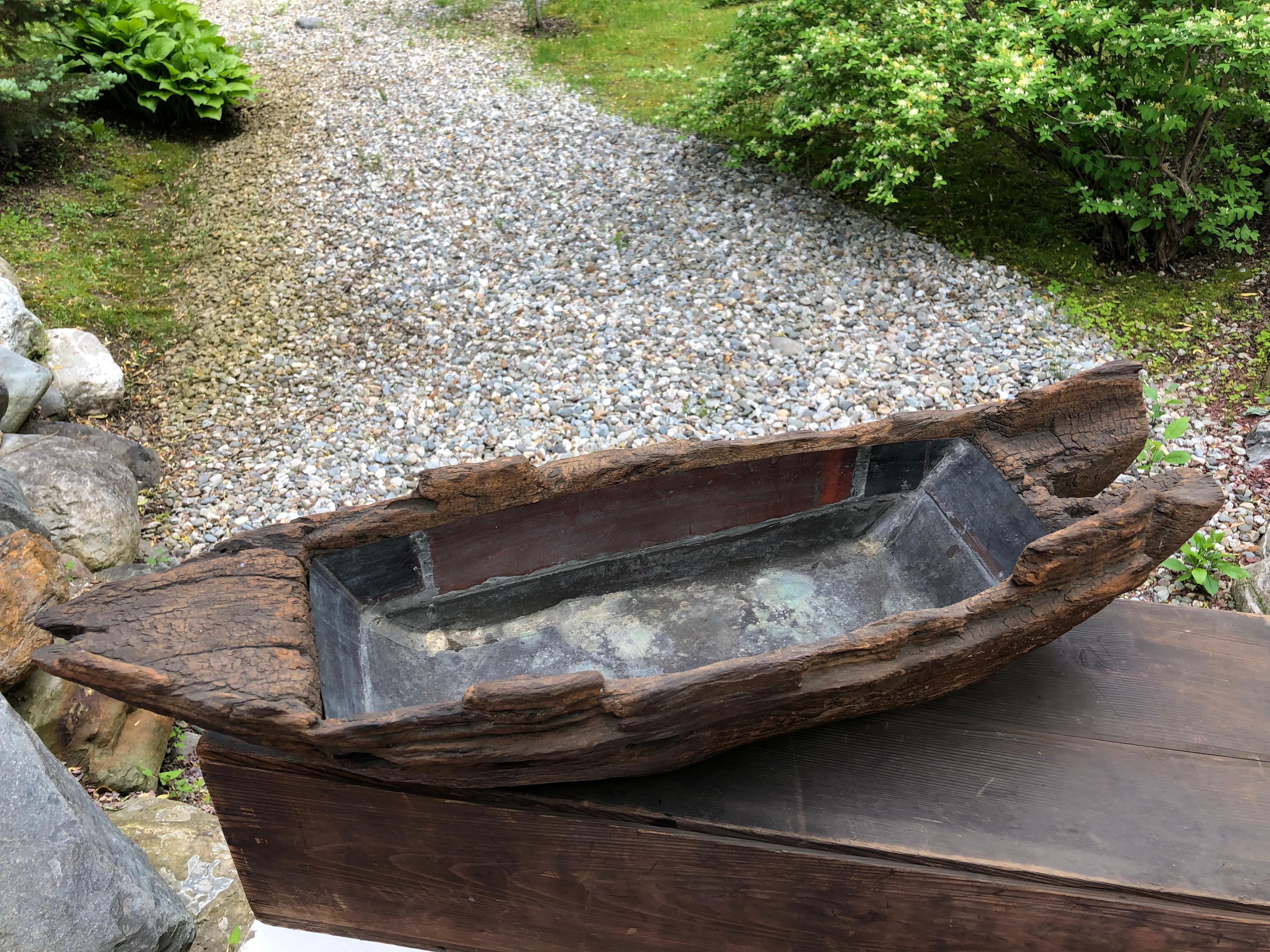 Wood Japanese Big Antique Hand Carved Ikenobu Boat 19th Century, Boxed Hard to Find