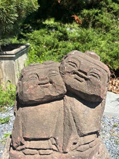 Grande paire de fourmis antiques japonaises sculptées à la main dans la pierre : un couple heureux qui vous remplira le cœur de joie, 24"