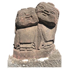 Japanese Big Antique Hand-Carved Stone Happy Couple Bring Joy to your Heart, 24"