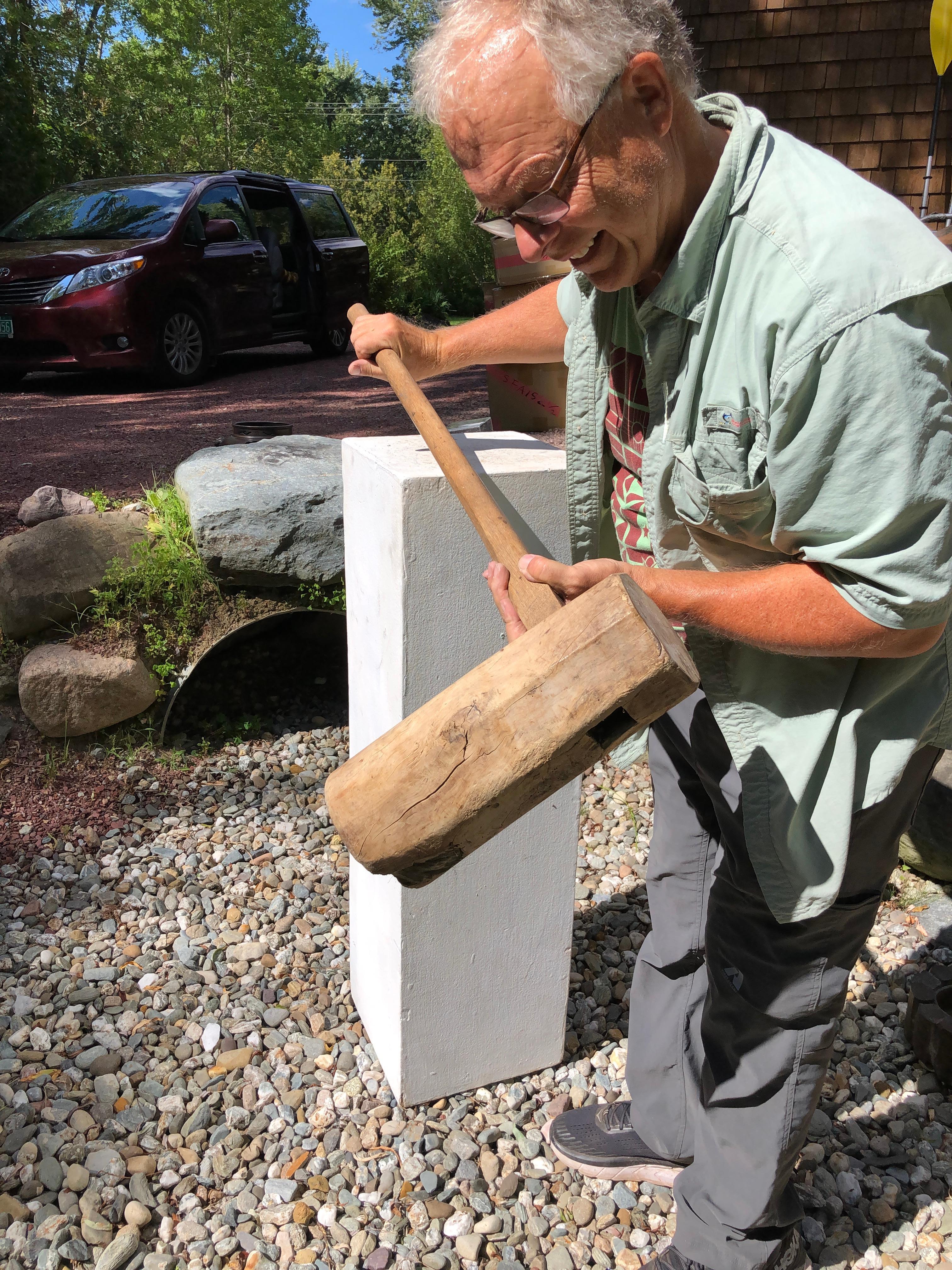 Fresh find from our recent Japanese Acquisitions Travels

Seldom available, this Japanese old hand carved wood USU mallet -kine- was used through out Japan to mash rice or millet.

The most common use of an usu is to pound cooked white rice into