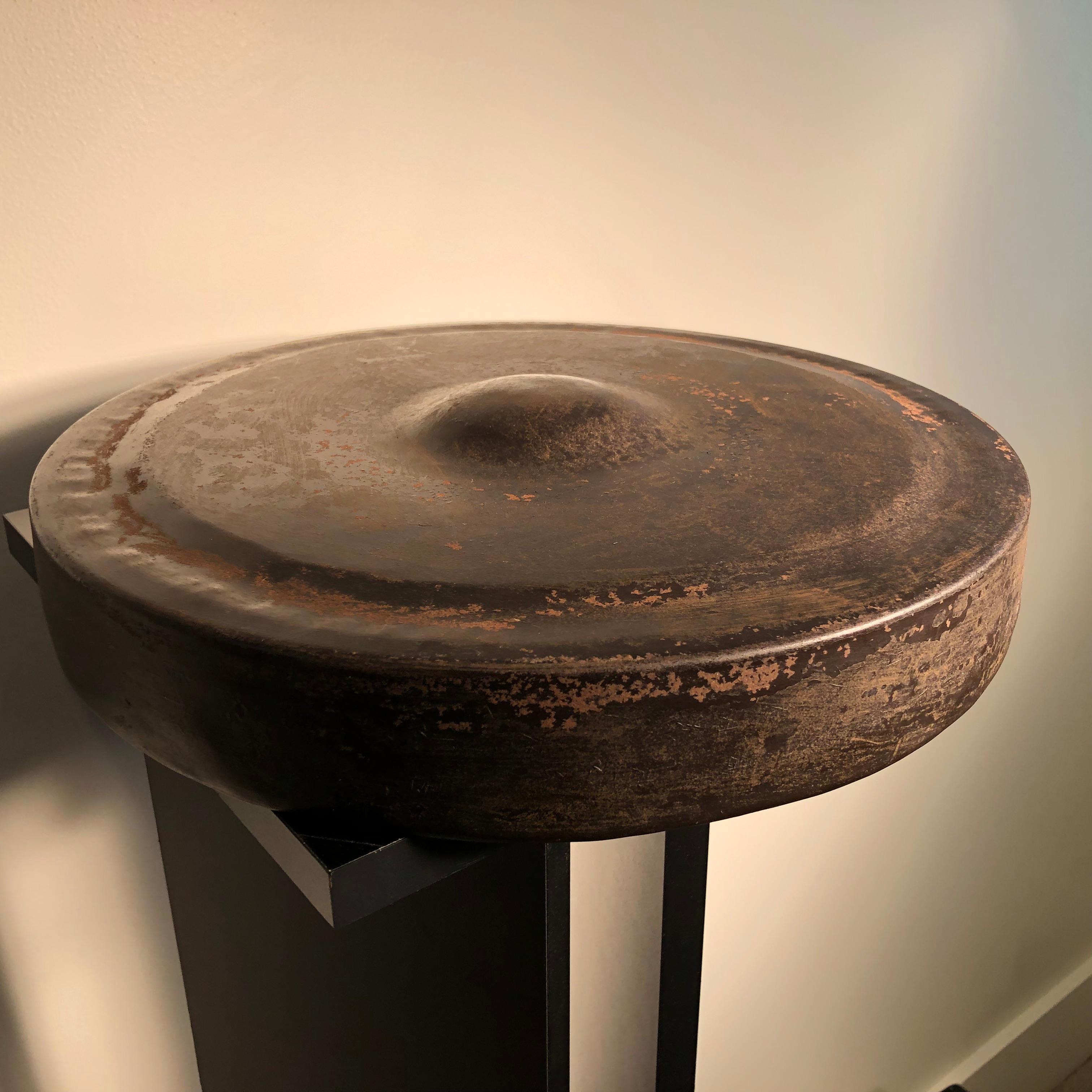 Japanese Big Antique Hand Cast Bronze Garden Gong Soothing Deep Sound 4