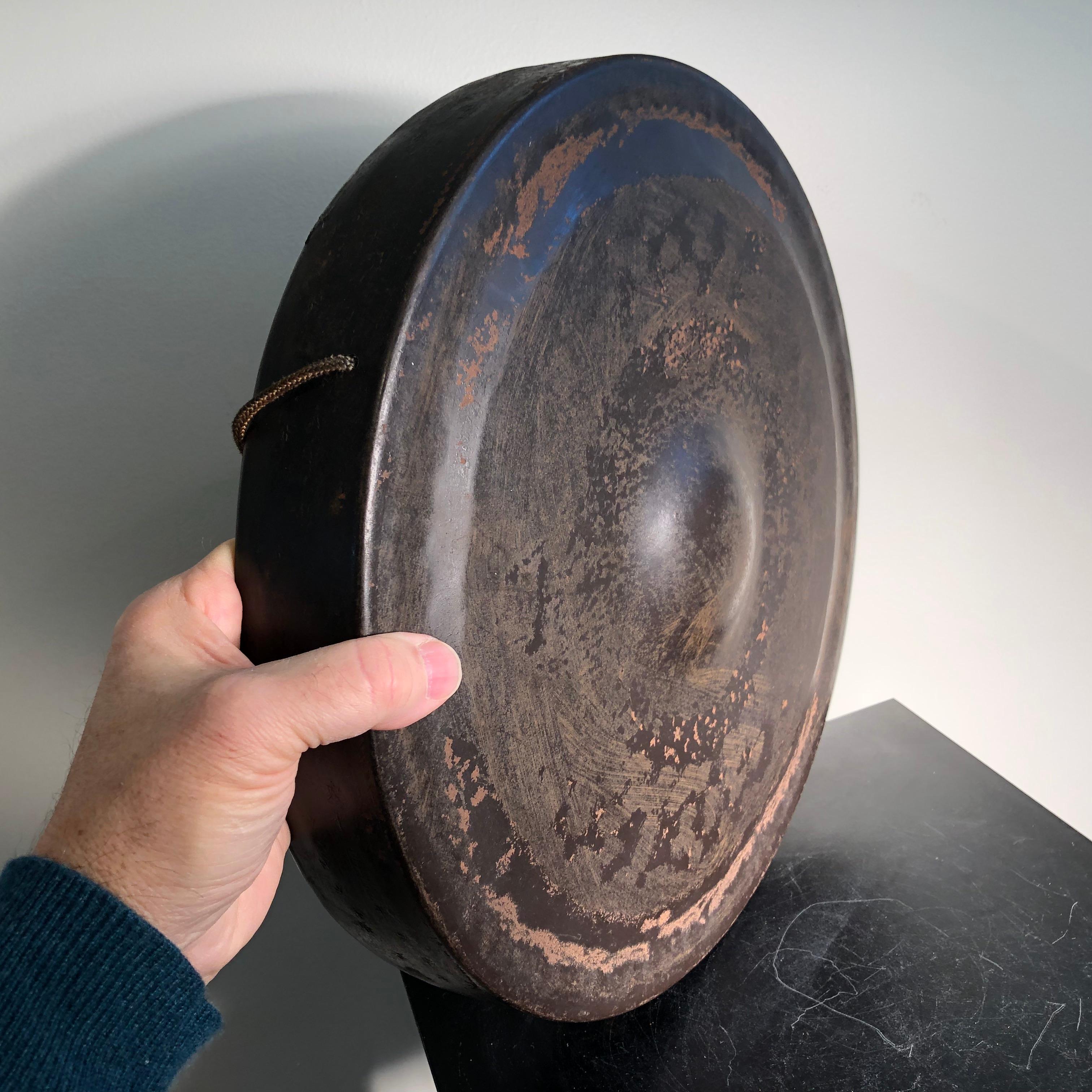 20th Century Japanese Big Antique Hand Cast Bronze Garden Gong Soothing Deep Sound