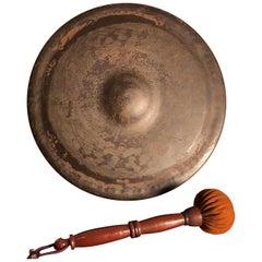 Japanese Big Antique Hand Cast Bronze Garden Gong Soothing Deep Sound