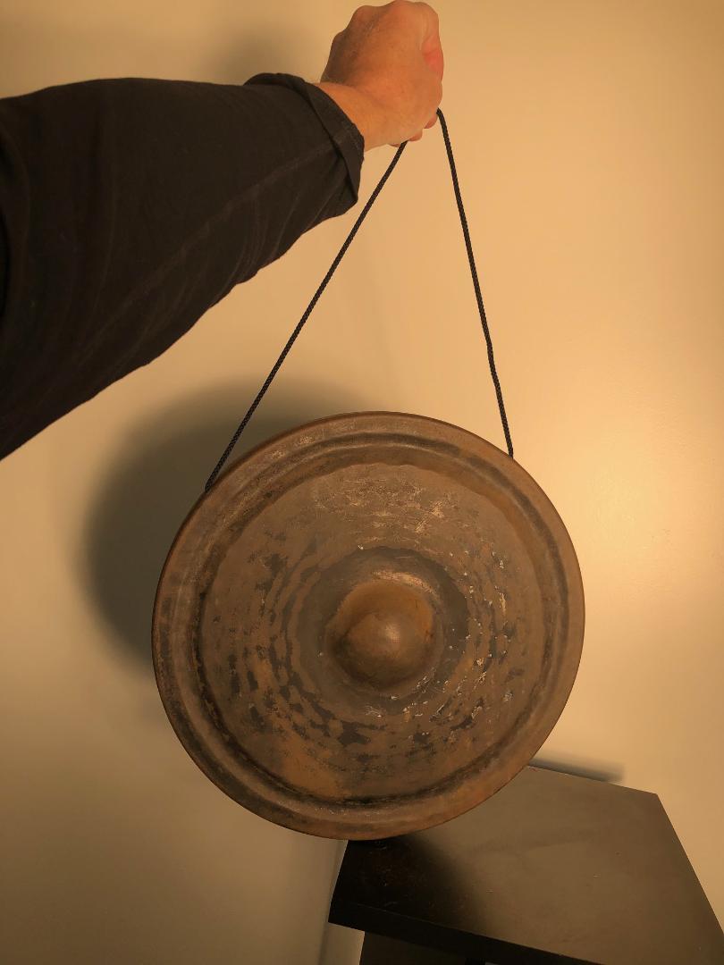 Japanese Big Antique Hand Cast Bronze Meditation Gong Soothing Deep Sound 1