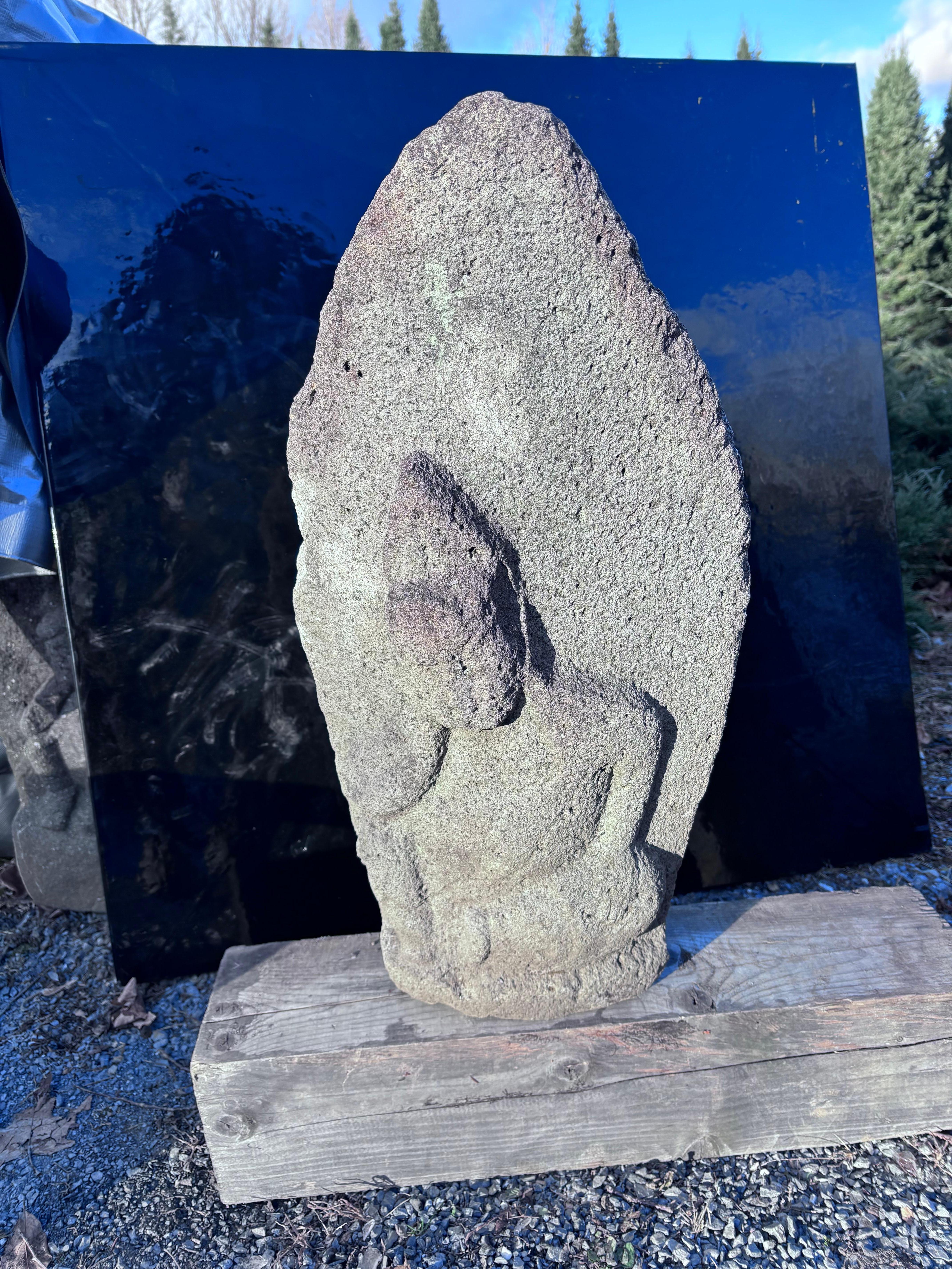 Edo Japanese Big Antique Stone Garden Kanon Guan Yin in Royal Ease 19thc 24 Inches For Sale