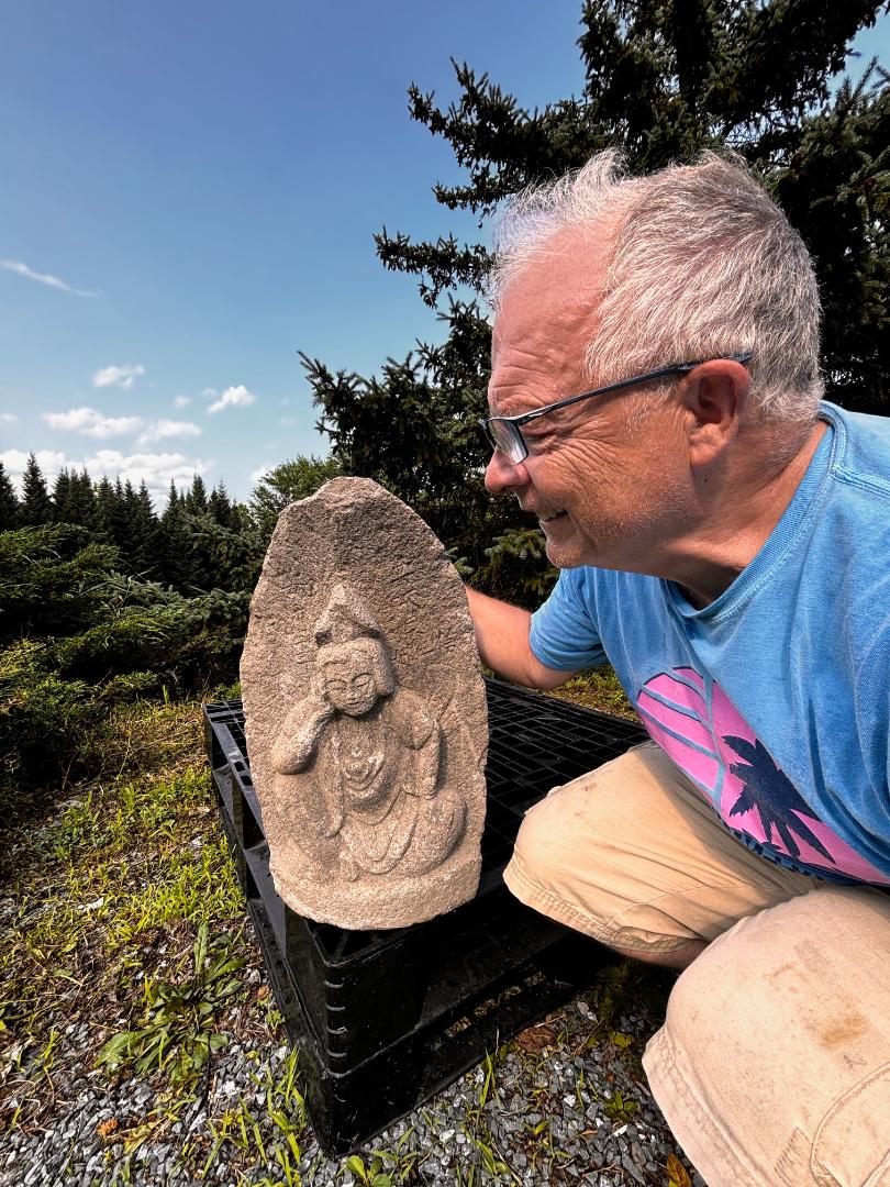 From our recent Japanese Acquisitions

An early and hard to find Japanese larger scale hand carved stone Kanon in a mudra of contemplation. Nyoirin Kannon Bosatsu is beautifully depicted in characteristic seated pose of royal ease. 

She has been